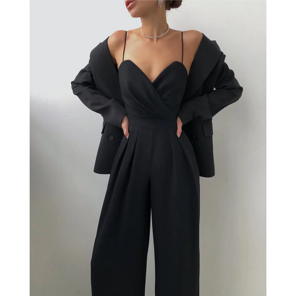 Alisha - Damen Elegante Weitem Bein Jumpsuit