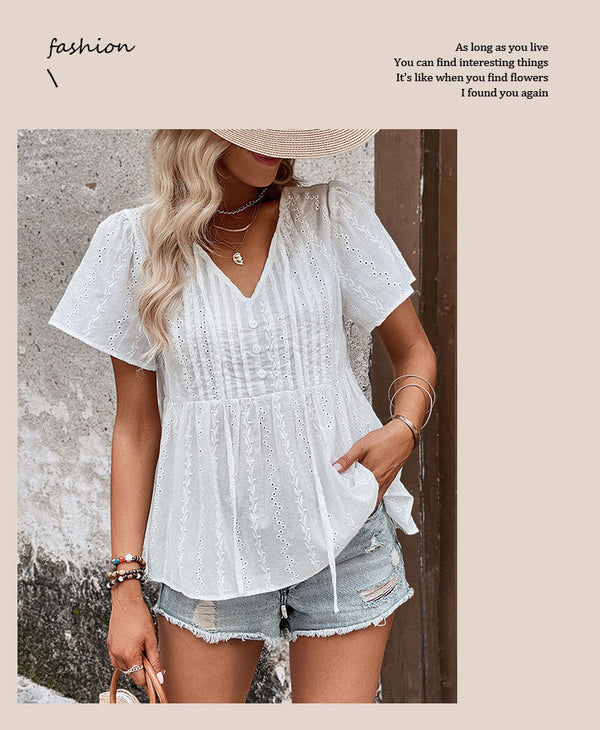 Daisy | Bluse mit V-Ausschnitt und Standkragen