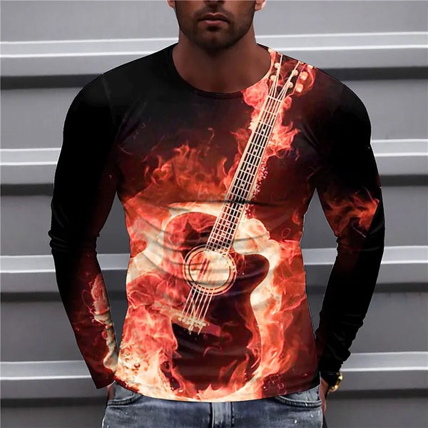 Leandro - Pullover mit feurigem Gitarren-Print für Männe