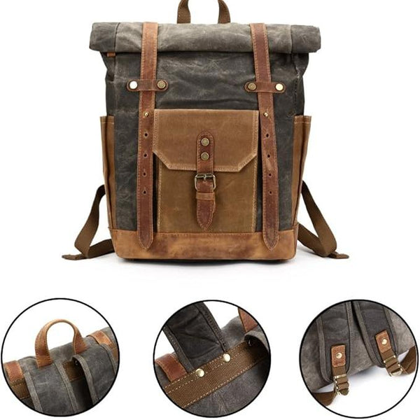 RollGuard - Militärisches Roll-Top-Canvas-Reise-Rucksack