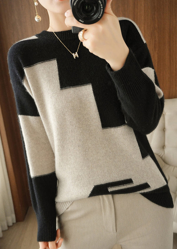 Jannah - Monochroms Patchwork Strickpullover