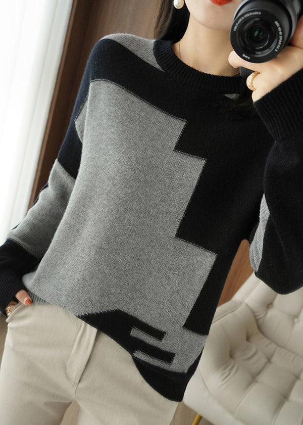 Jannah - Monochroms Patchwork Strickpullover