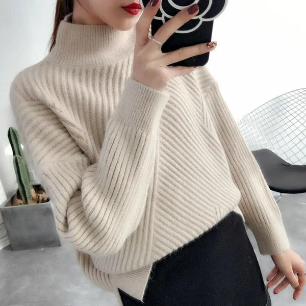 Mireia - Rippstrick Pullover mit hohem Krage für Fraue