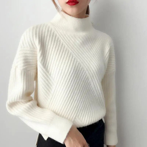 Mireia - Rippstrick Pullover mit hohem Krage für Fraue